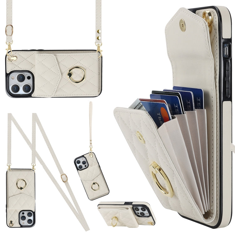 Rhombic Texture Card Bag Phone Case with Long Lanyard, For iPhone 13, For iPhone 12 / 12 Pro, For iPhone 12 Pro Max