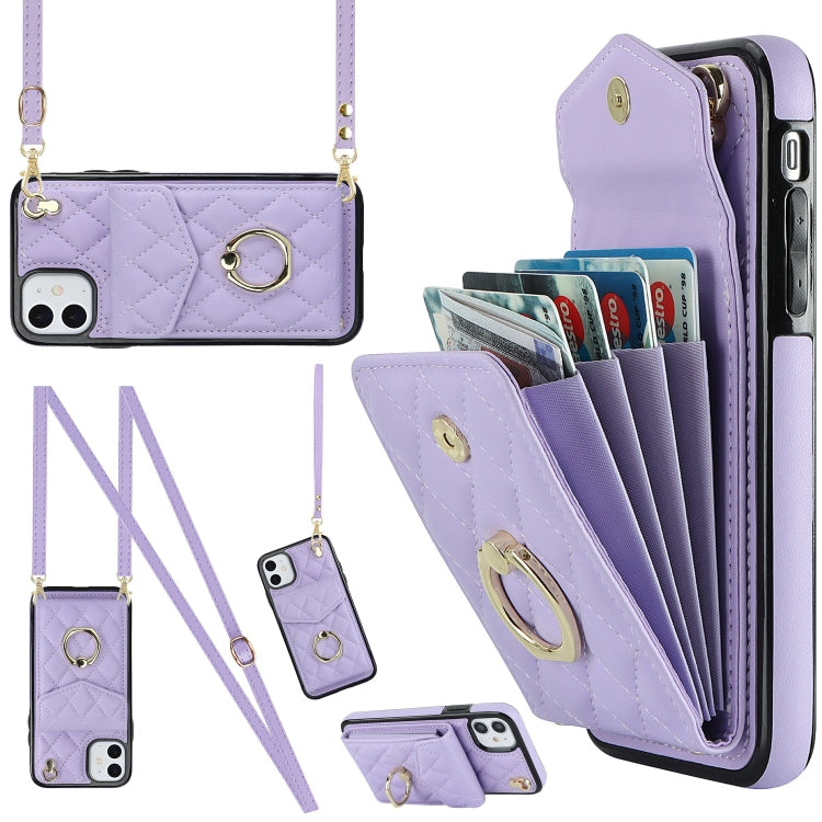 Rhombic Texture Card Bag Phone Case with Long Lanyard, For iPhone 11 Pro Max, For iPhone 11, For iPhone 11 Pro