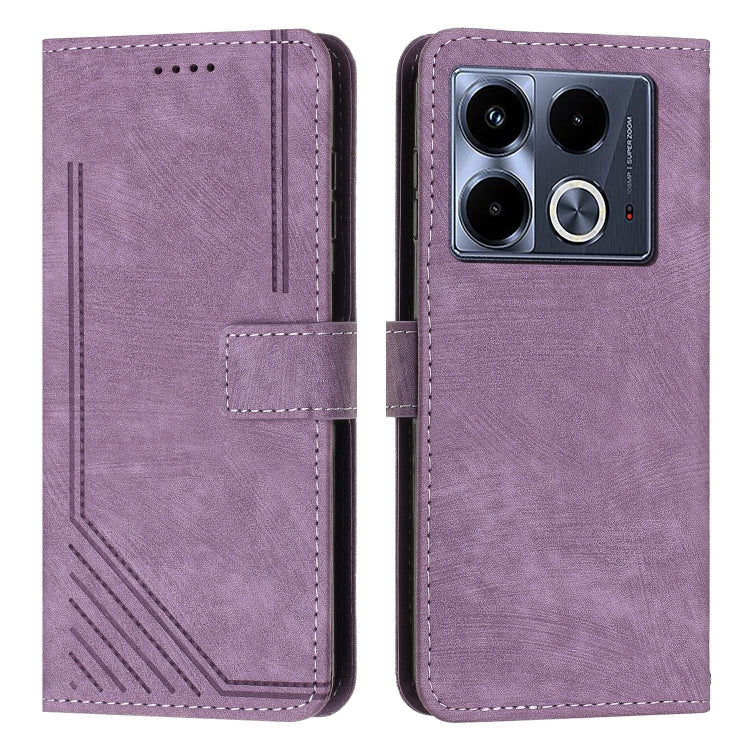 Skin Feel Stripe Pattern Leather Phone Case with Lanyard, For Infinix Note 40 4G, For Infinix Hot 40 / 40 Pro, For Infinix Hot 40i, For Infinix Smart 8