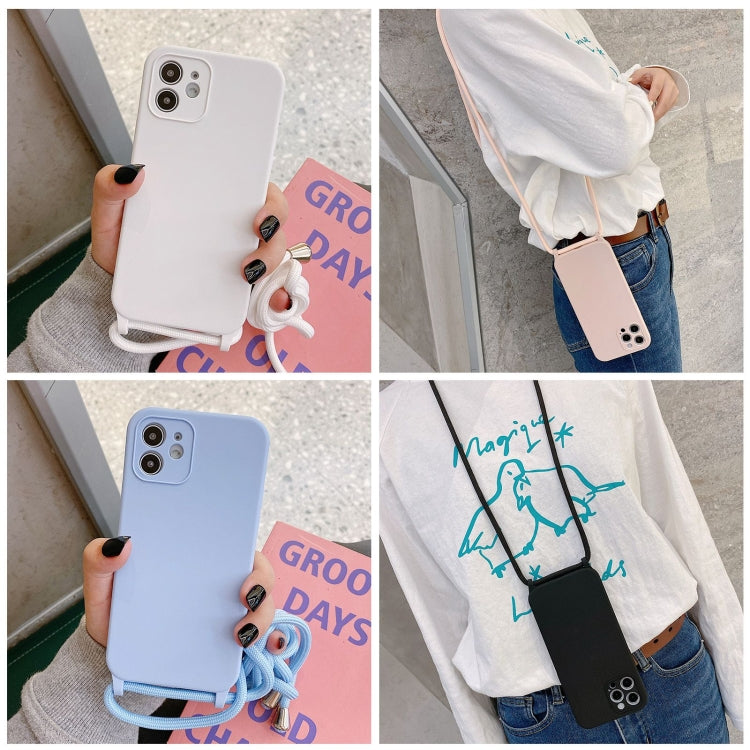 For iPhone 15 Plus Crossbody Lanyard Liquid Silicone Case(Rose Red)