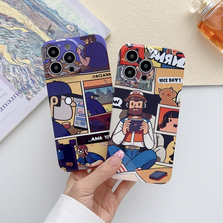 For iPhone 13 Pro Painted Pattern Precise Hole PC Phone Case(Blue Paint Astronaut)