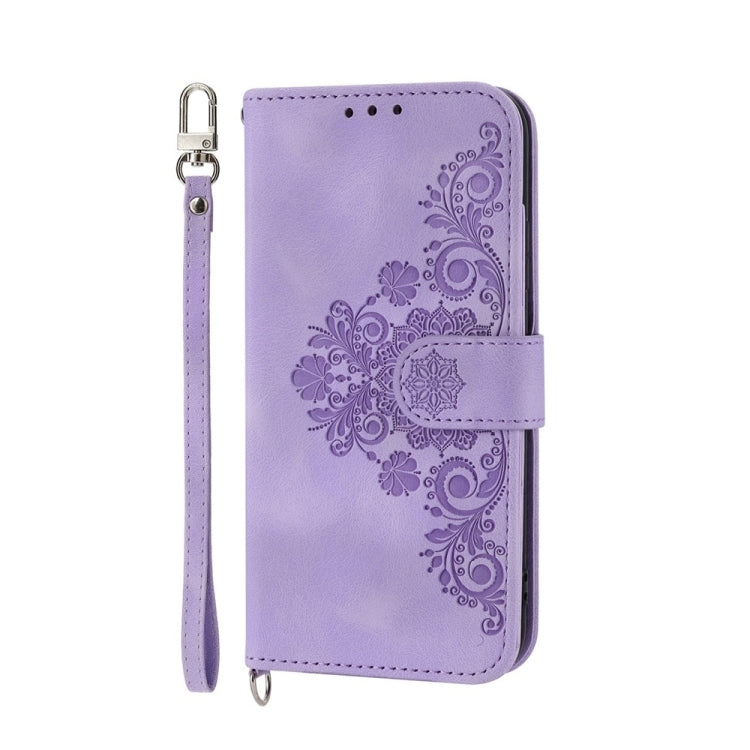 For OnePlus Ace 3V Skin-feel Flowers Embossed Wallet Leather Phone Case(Purple)