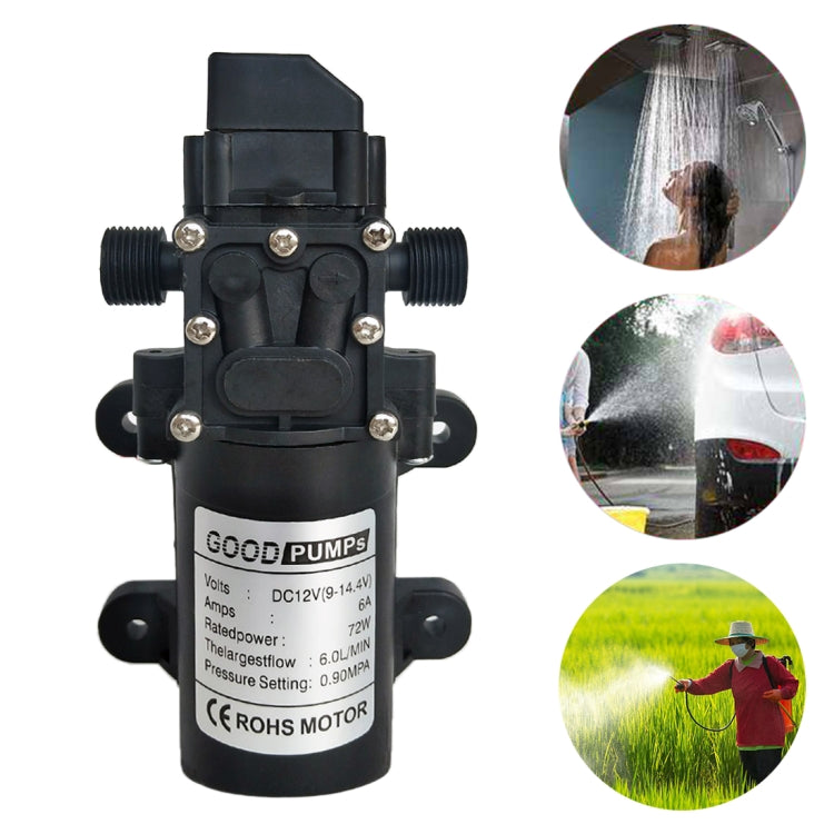 12V 70W Self-priming Pump High Pressure Car Washing Intelligent Diaphragm Right Out Water Pump, Single Thread (Flat Mouth 18mm), Double Thread (Double Flat Mouth 18mm)
