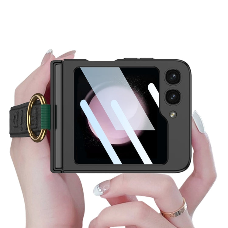 For Samsung Galaxy Z Flip5 GKK Integrated Ultrathin Shockproof Phone Case with Ring Wrist Strap(Carbon Fiber)