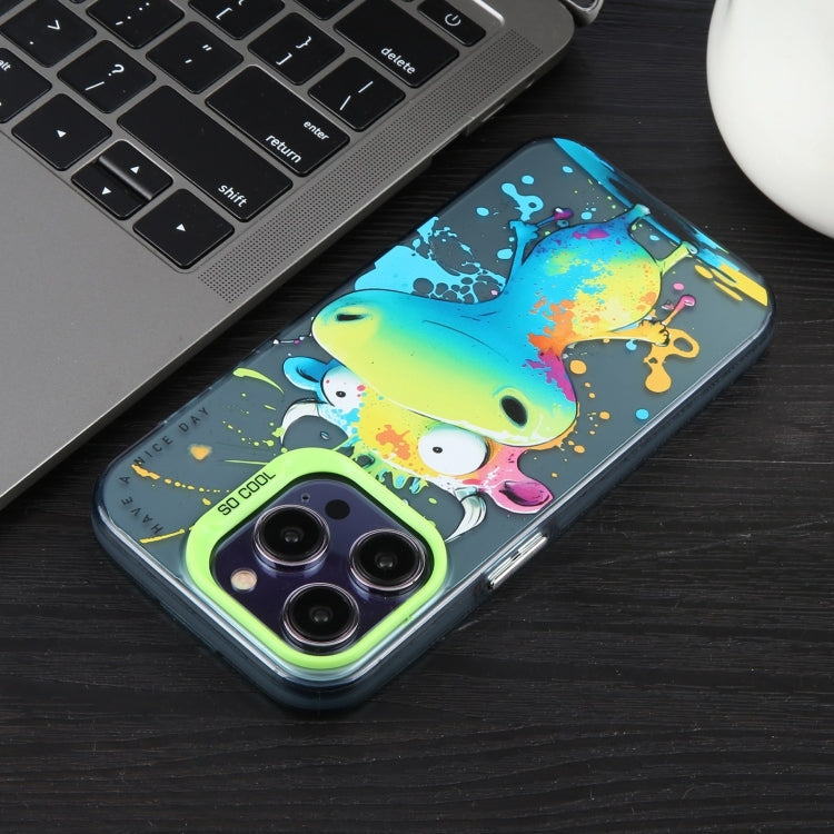For iPhone 14 Animal Pattern Oil Painting Series PC  TPU Phone Case(Drinking Cat)
