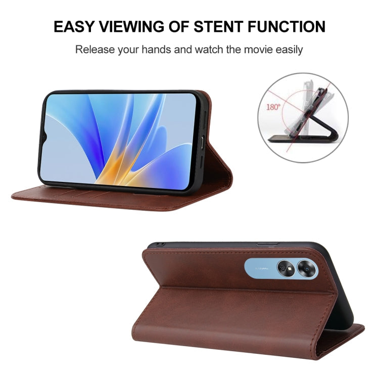 For OPPO A17 / A17K Magnetic Closure Leather Phone Case(Brown)