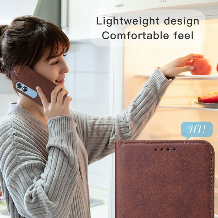 For OPPO A17 / A17K Magnetic Closure Leather Phone Case(Brown)