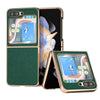For Samsung Galaxy Z Flip5 Nano Electroplating Cross Texture Genuine Leather Phone Case(Green)