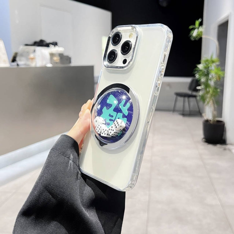For iPhone 12 Pro Max Electroplated Lens Ring Transparent Phone Case(White Dice)