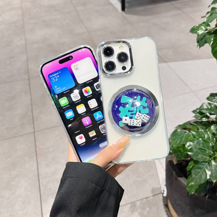 For iPhone 12 Pro Max Electroplated Lens Ring Transparent Phone Case(White Dice)