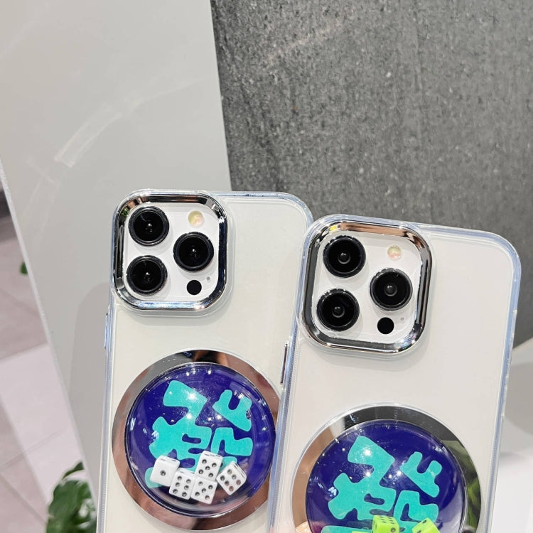 For iPhone 12 Pro Max Electroplated Lens Ring Transparent Phone Case(White Dice)