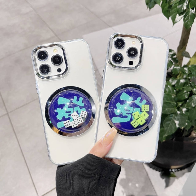 For iPhone 12 Pro Max Electroplated Lens Ring Transparent Phone Case(White Dice)