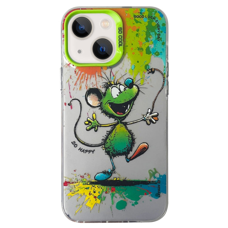 Double Layer Color Silver Series Animal Oil Painting Phone Case, For iPhone 14