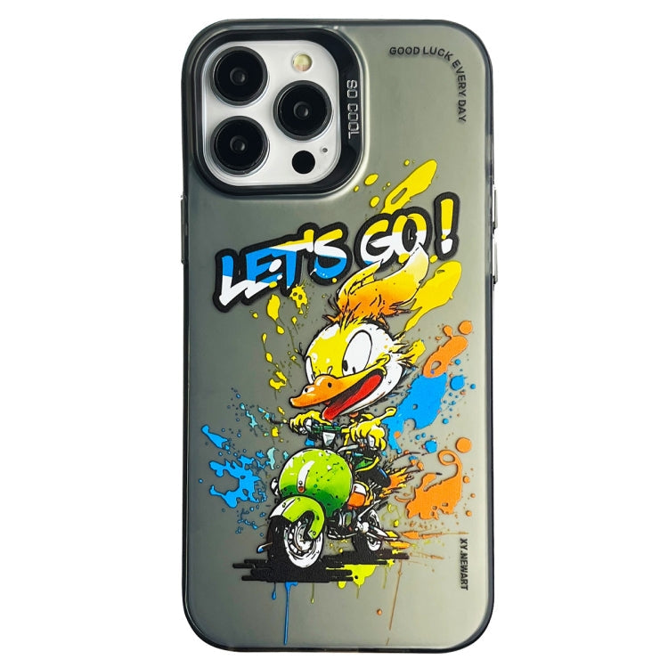 Double Layer Color Silver Series Animal Oil Painting Phone Case, For iPhone 14 Pro Max