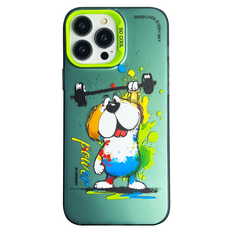 Double Layer Color Silver Series Animal Oil Painting Phone Case, For iPhone 14 Pro Max