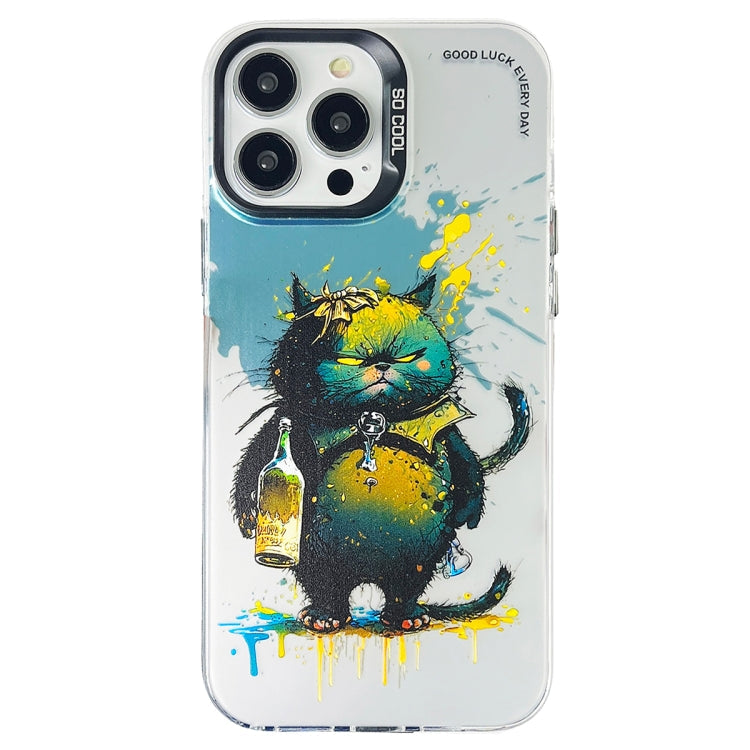 Double Layer Color Silver Series Animal Oil Painting Phone Case, For iPhone 14 Pro Max