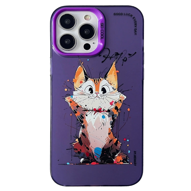 Double Layer Color Silver Series Animal Oil Painting Phone Case, For iPhone 13 Pro