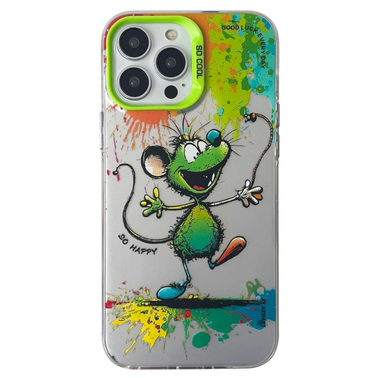 Double Layer Color Silver Series Animal Oil Painting Phone Case, For iPhone 15 Pro