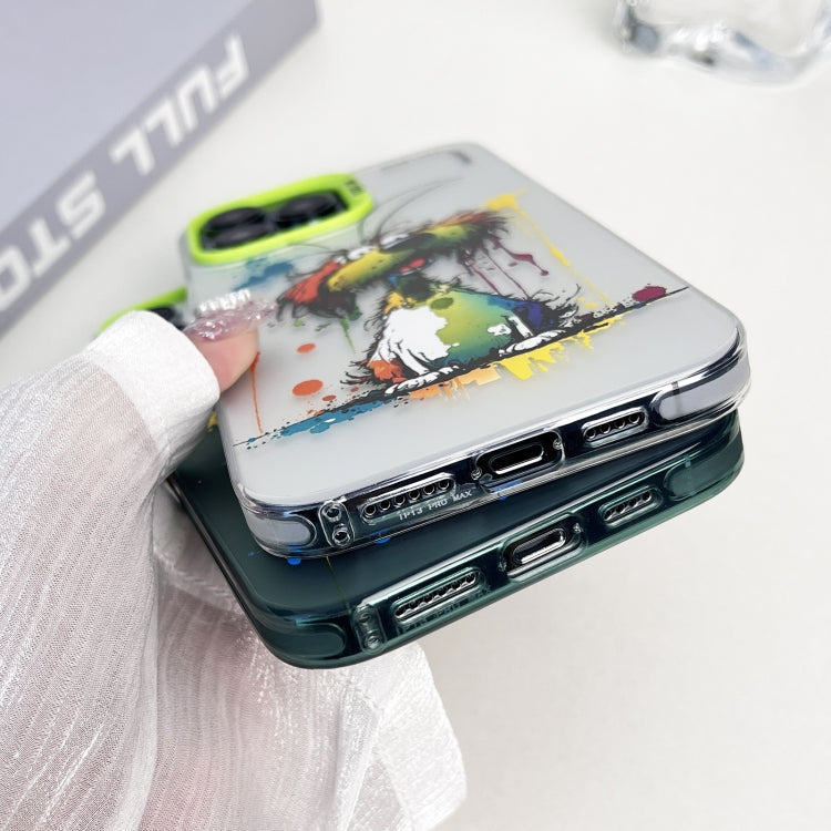 Double Layer Color Silver Series Animal Oil Painting Phone Case, For iPhone 15 Pro