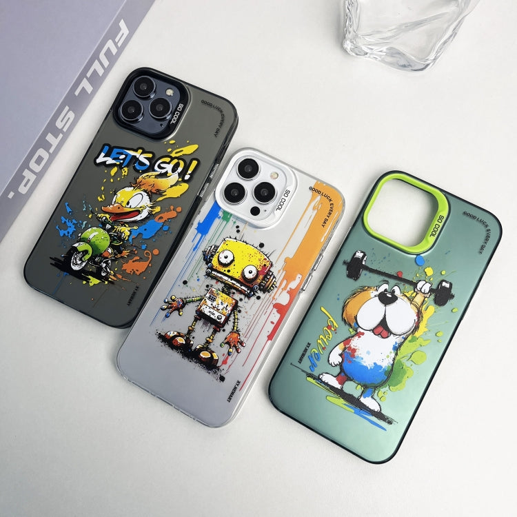 Double Layer Color Silver Series Animal Oil Painting Phone Case, For iPhone 15 Pro
