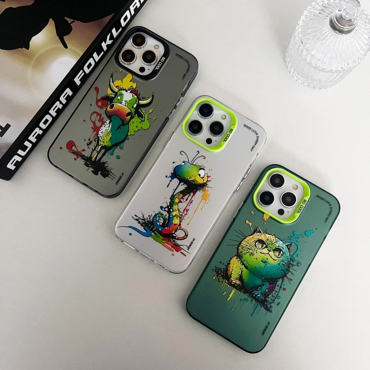 Double Layer Color Silver Series Animal Oil Painting Phone Case, For iPhone 15 Plus