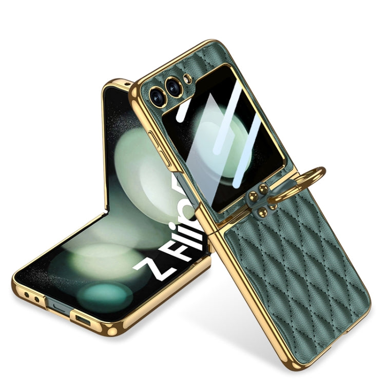 GKK Integrated Plating Diamond Texture PU Phone Case with Ring, For Samsung Galaxy Z Flip6/7 FE, For Samsung Galaxy Z Flip7 5G, For Samsung Galaxy Z Flip5