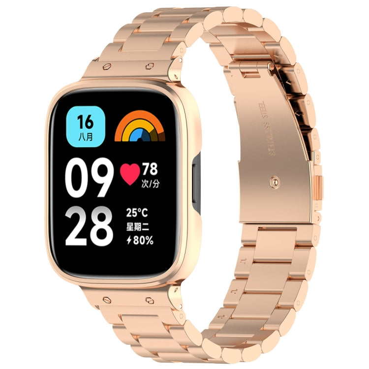 2 in 1 Three-bead Metal Watch Band with Watch Frame, For Redmi Watch 3 Lite / Watch 3 Active