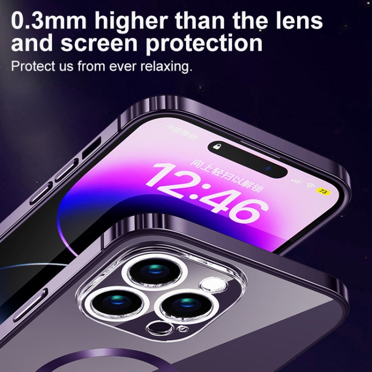 MagSafe Magnetic Stainless Steel Frame Transparent TPU Phone Case, For iPhone 14, For iPhone 14 Pro Max