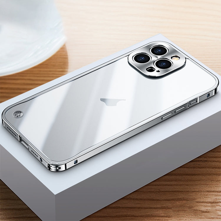 For iPhone 15 Pro Max Metal Frame Frosted PC Shockproof Phone Case(Silver)