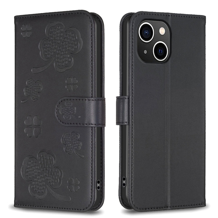 Four-leaf Embossed Leather Phone Case, For iPhone 15 Pro Max, For iPhone 15 Pro, For iPhone 15 Plus, For iPhone 15
