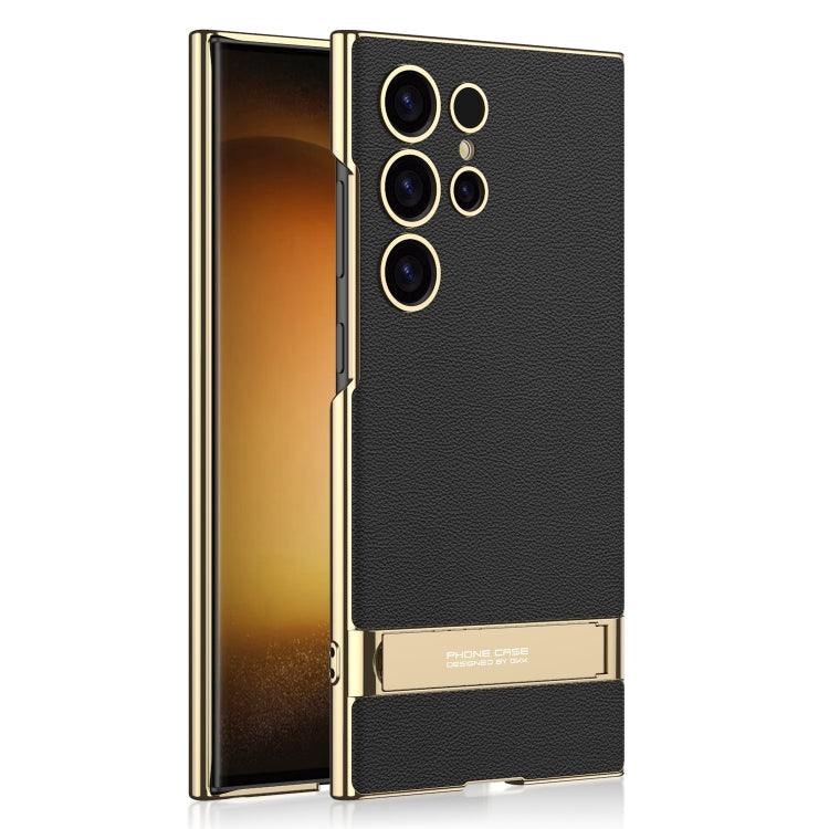 GKK Triumph Ultra-Thin Plain Leather Phone Case with Holder, For Samsung Galaxy S24 Ultra 5G