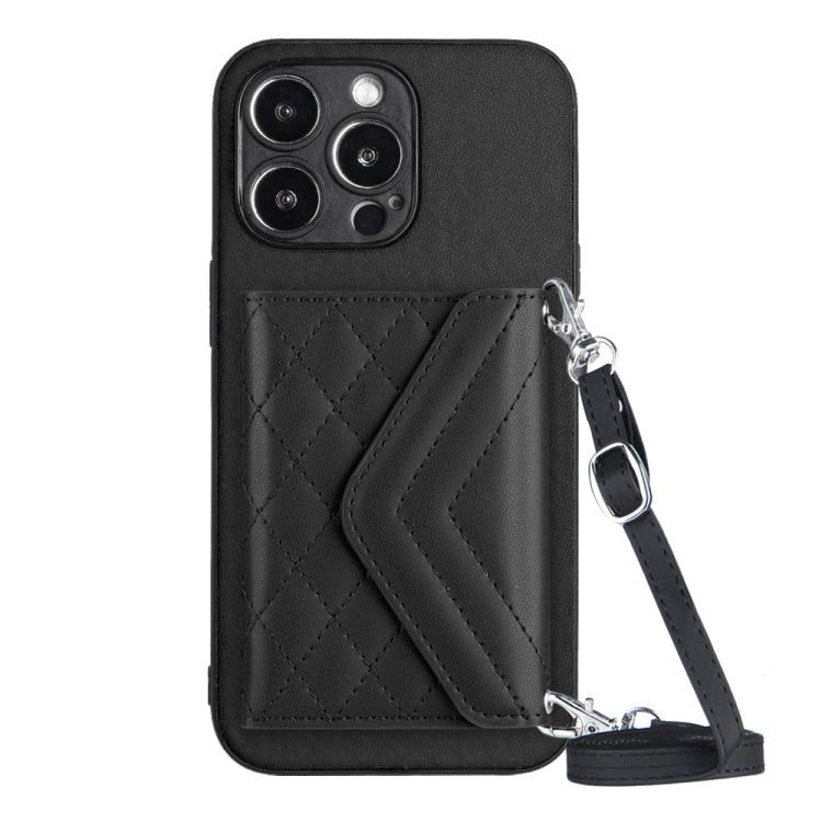 Rhombic Texture Card Bag RFID Phone Case with Long Lanyard, For iPhone SE 2022 / SE 2020, For iPhone 13 Pro Max, For iPhone 13 Pro, For iPhone 13
