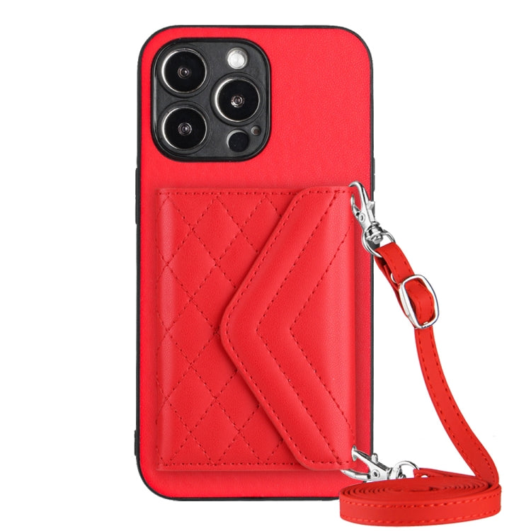 Rhombic Texture Card Bag RFID Phone Case with Long Lanyard, For iPhone SE 2022 / SE 2020, For iPhone 13 Pro Max, For iPhone 13 Pro, For iPhone 13