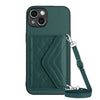 Rhombic Texture Card Bag RFID Phone Case with Long Lanyard, For iPhone 14 Plus, For iPhone 14, For iPhone 14 Pro, For iPhone 14 Pro Max
