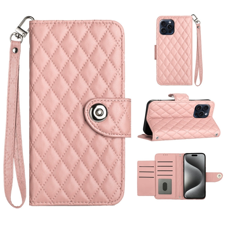 Rhombic Texture Flip Leather Phone Case with Lanyard, For iPhone 16, For iPhone 15 Pro Max, For iPhone 15 Pro, For iPhone 15 Plus