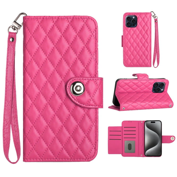 Rhombic Texture Flip Leather Phone Case with Lanyard, For iPhone 15, For iPhone 14 Plus, For iPhone 14, For iPhone 14 Pro