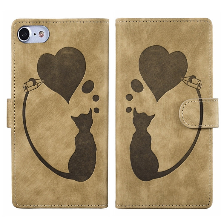 Pen Heart Cat Embossed Leather Phone Case, For iPhone 7 / 8 / SE 2022, For iPhone 13 Pro Max, For iPhone 13 Pro, For iPhone 13