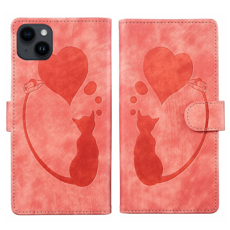 Pen Heart Cat Embossed Leather Phone Case, For iPhone 7 / 8 / SE 2022, For iPhone 13 Pro Max, For iPhone 13 Pro, For iPhone 13