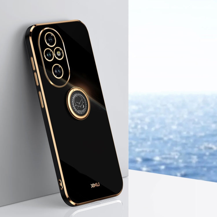 XINLI Straight 6D Plating Gold Edge TPU Shockproof Case with Ring Holder, For Honor 200 Pro, For Honor Play 50, For Honor 200 Lite Global