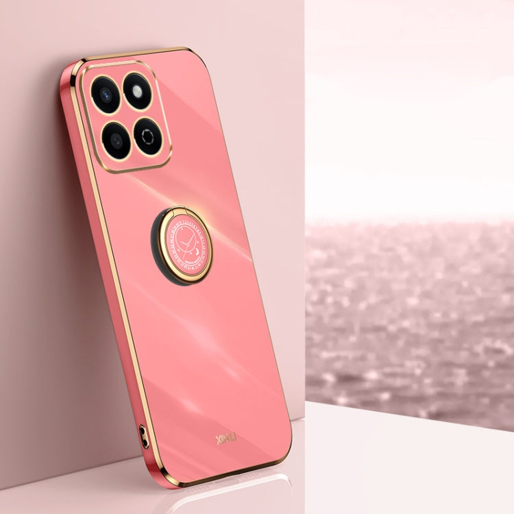 XINLI Straight 6D Plating Gold Edge TPU Shockproof Case with Ring Holder, For Honor Play 60 Plus, For Honor X6b, For Honor 200
