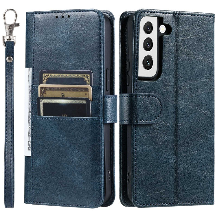 For Samsung Galaxy S22 5G Simple 6-Card Wallet Leather Phone Case(Navy Blue)
