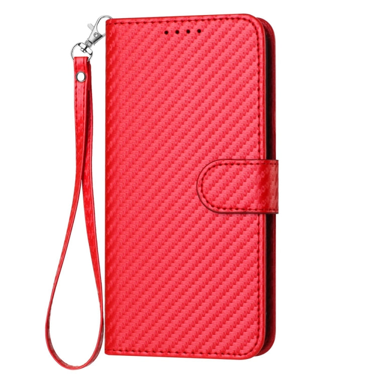 YX0070 Carbon Fiber Buckle Leather Phone Case with Lanyard, For iPhone 15 Pro Max, For iPhone 15 Pro, For iPhone 15 Plus