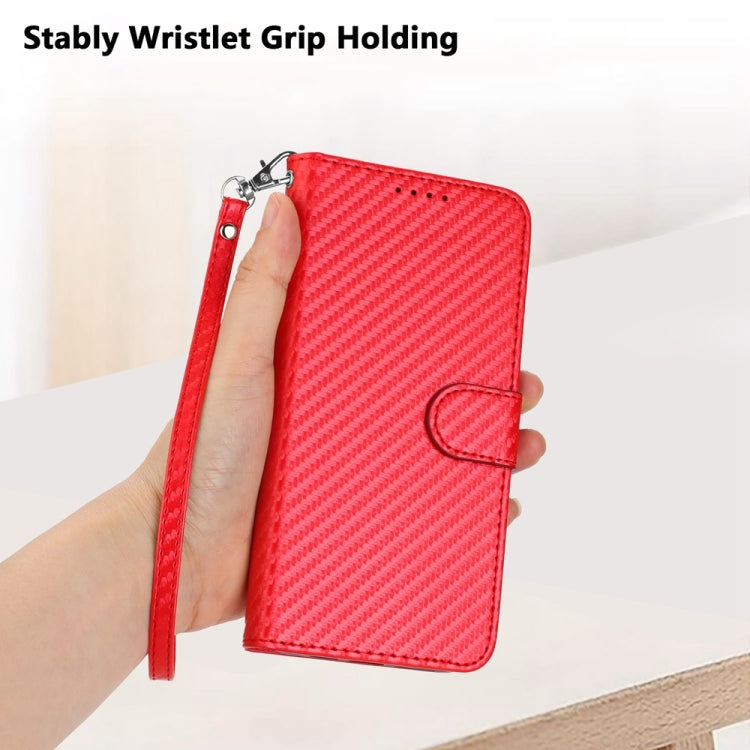 YX0070 Carbon Fiber Buckle Leather Phone Case with Lanyard, For iPhone 15, For iPhone 14 Plus, For iPhone 14