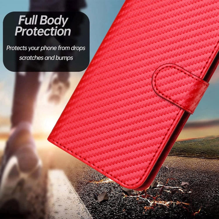 YX0070 Carbon Fiber Buckle Leather Phone Case with Lanyard, For iPhone 15, For iPhone 14 Plus, For iPhone 14