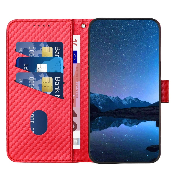 YX0070 Carbon Fiber Buckle Leather Phone Case with Lanyard, For iPhone 16 Pro, For iPhone 16 Plus, For iPhone 16
