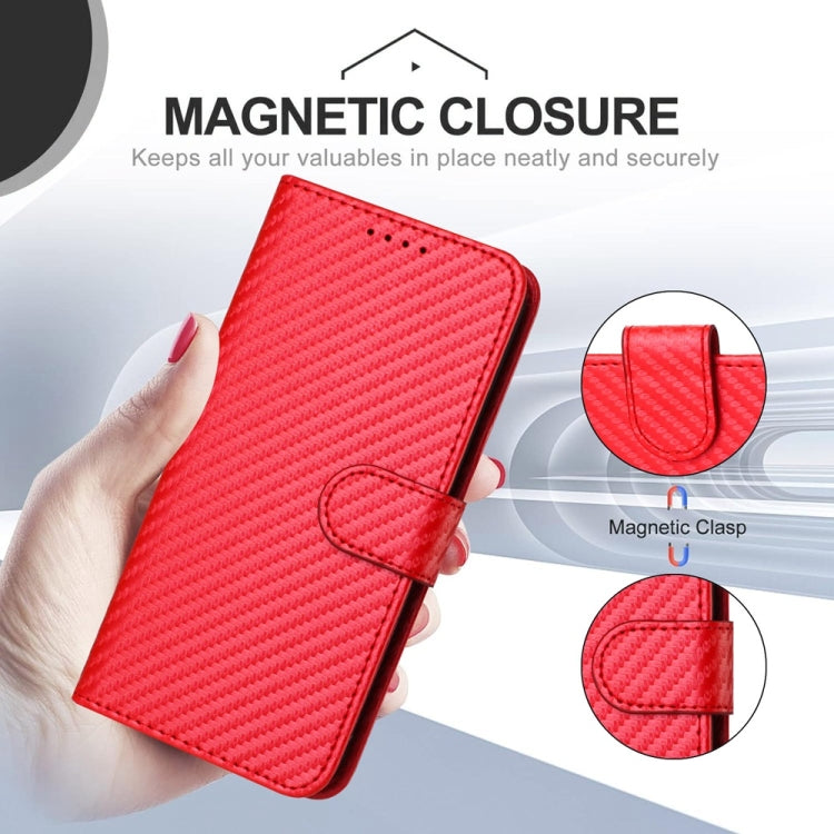 YX0070 Carbon Fiber Buckle Leather Phone Case with Lanyard, For iPhone 16 Pro, For iPhone 16 Plus, For iPhone 16