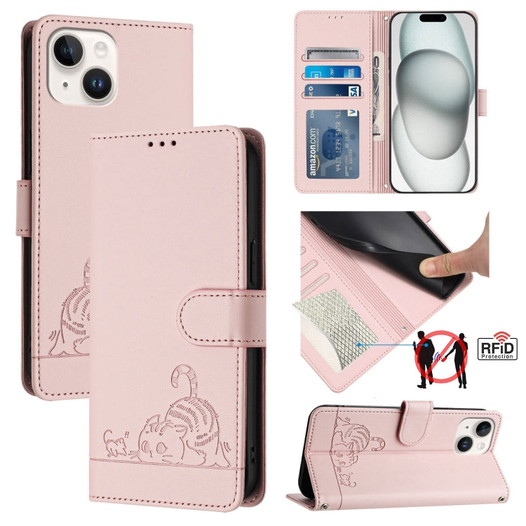 Cat Rat Embossed Pattern RFID Leather Phone Case with Lanyard, For iPhone 13 mini, For iPhone 12/12 Pro, For iPhone 12 Pro Max, For iPhone 12 mini