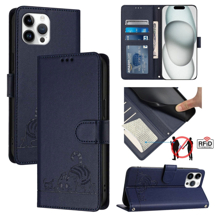 Cat Rat Embossed Pattern RFID Leather Phone Case with Lanyard, For iPhone 13 mini, For iPhone 12/12 Pro, For iPhone 12 Pro Max, For iPhone 12 mini