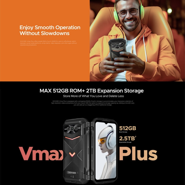 DOOGEE Vmax Plus 5G Rugged Phone, 16GB+512GB, 6.58 inch Android 14 MediaTek Dimensity 7050 Octa Core, Network: 5G, OTG, NFC(Grey)