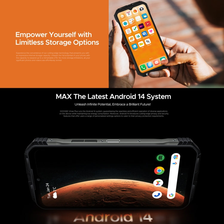 DOOGEE Vmax Plus 5G Rugged Phone, 16GB+512GB, 6.58 inch Android 14 MediaTek Dimensity 7050 Octa Core, Network: 5G, OTG, NFC(Grey)